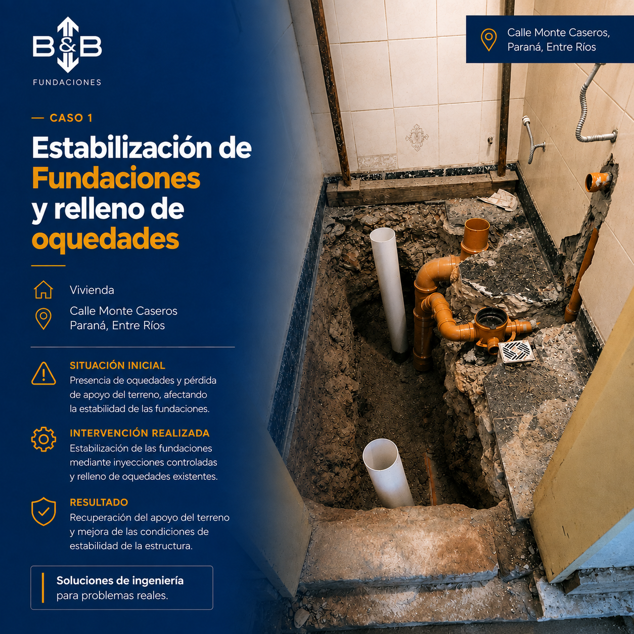 Esquema: Refuerzo de fundaciones en vivienda unifamiliar